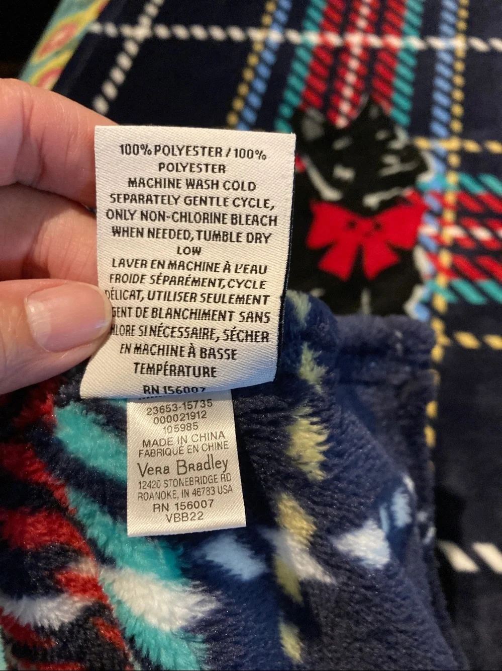 Vera Bradley Navy Plaid Scottie Dog Fleece Throw with Red Accents
